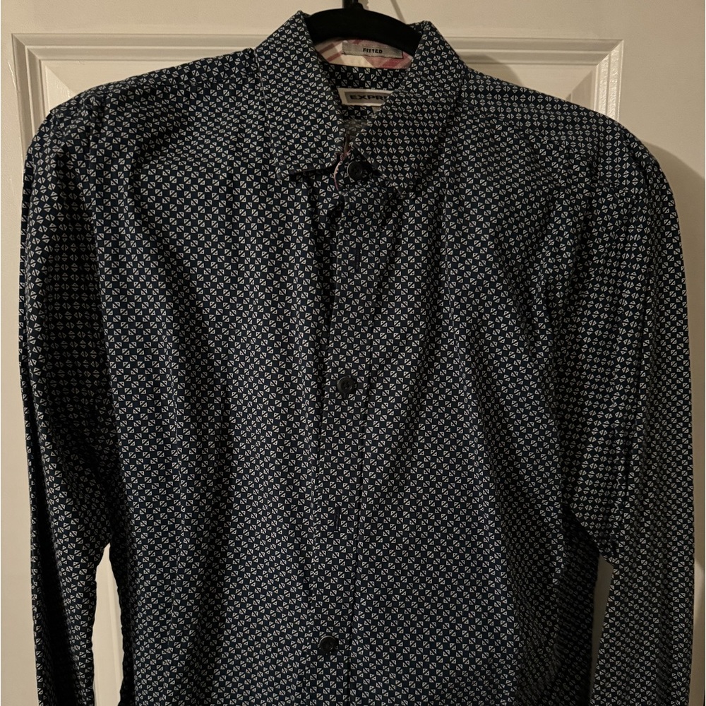 Men’s express Navy blue dress shirt slim Large
